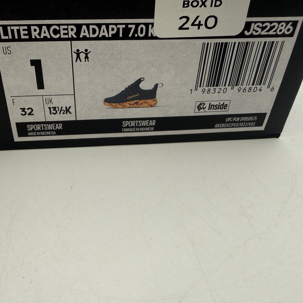 adidas Lite Racer Adapt 7.0 K Shoes Kids Size 1 Navy Orange Running JS2286 - Picture 2 of 8